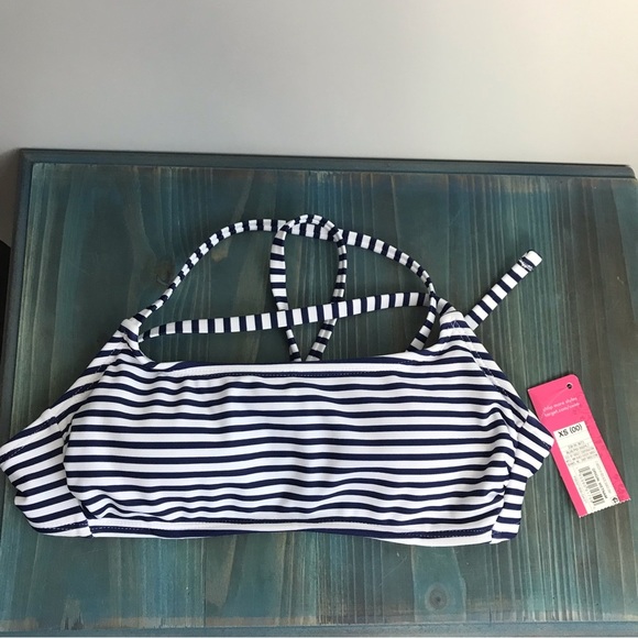 NWT Xhilaration Bikini Top Back Tie Closure Navy Blue White Stripe XS - Picture 3 of 12